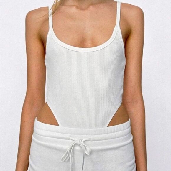 Zara white ribbed high leg bodysuit‎ - Picture 1 of 5
